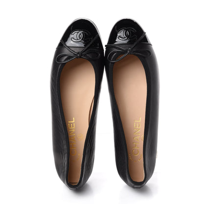 Chanel Lambskin Patent Cap Toe Ballerina Flats 37 Black 5 of 11