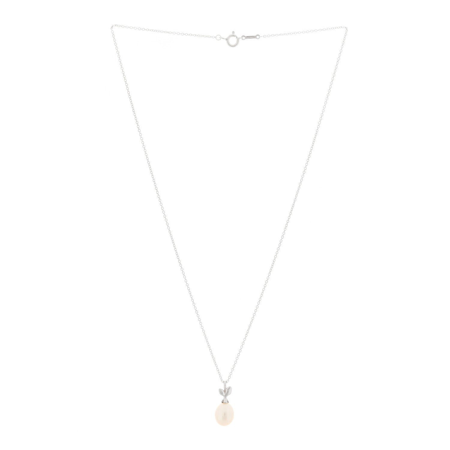 Tiffany Sterling Silver Pearl Paloma Picasso Olive Leaf Drop Pendant Necklace 2 of 4