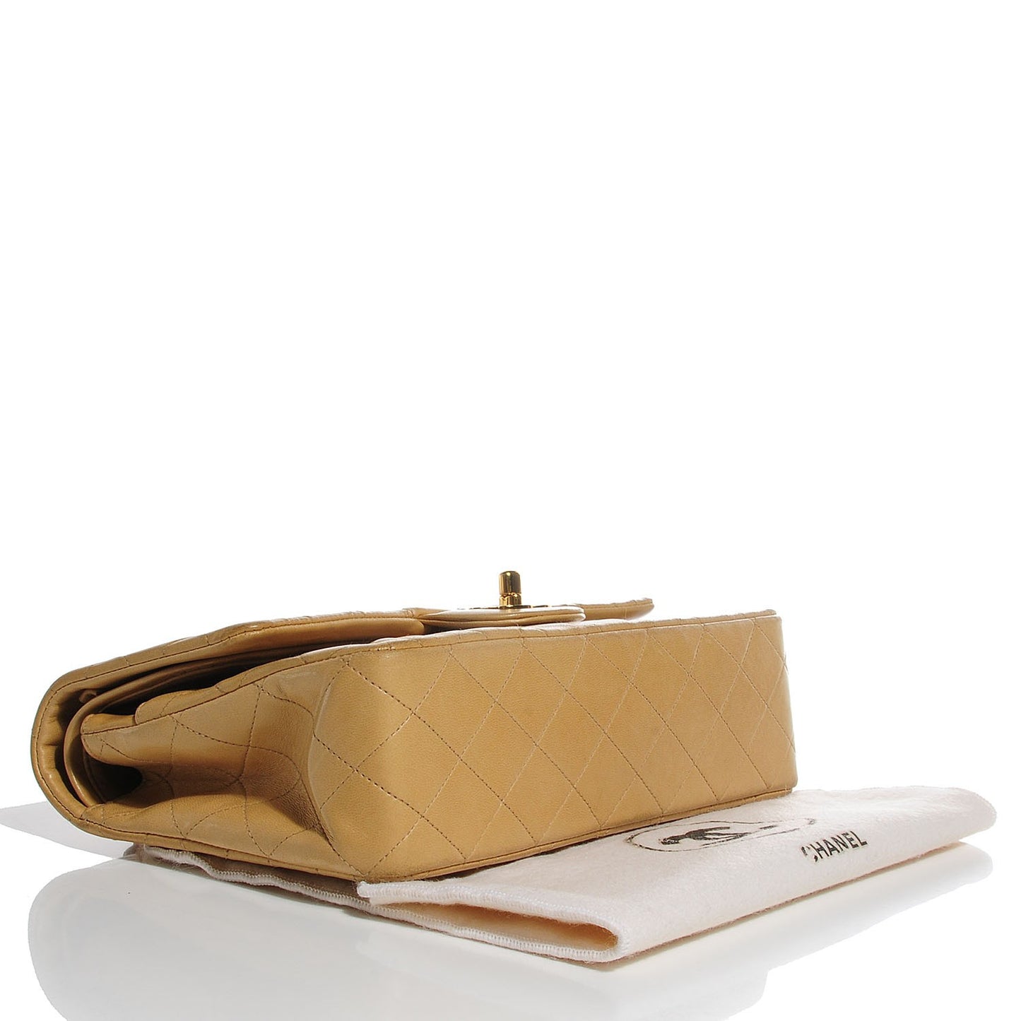 Lambskin Quilted Medium Double Flap Beige
