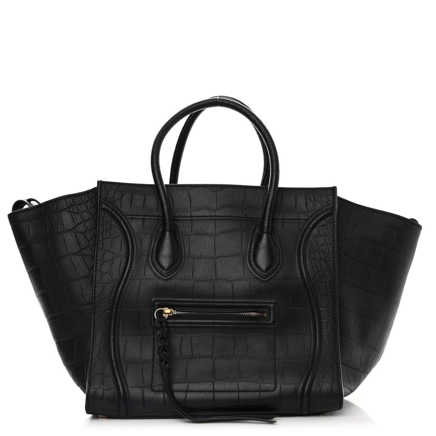 Crocodile Embossed Calfskin Medium Phantom Luggage Black