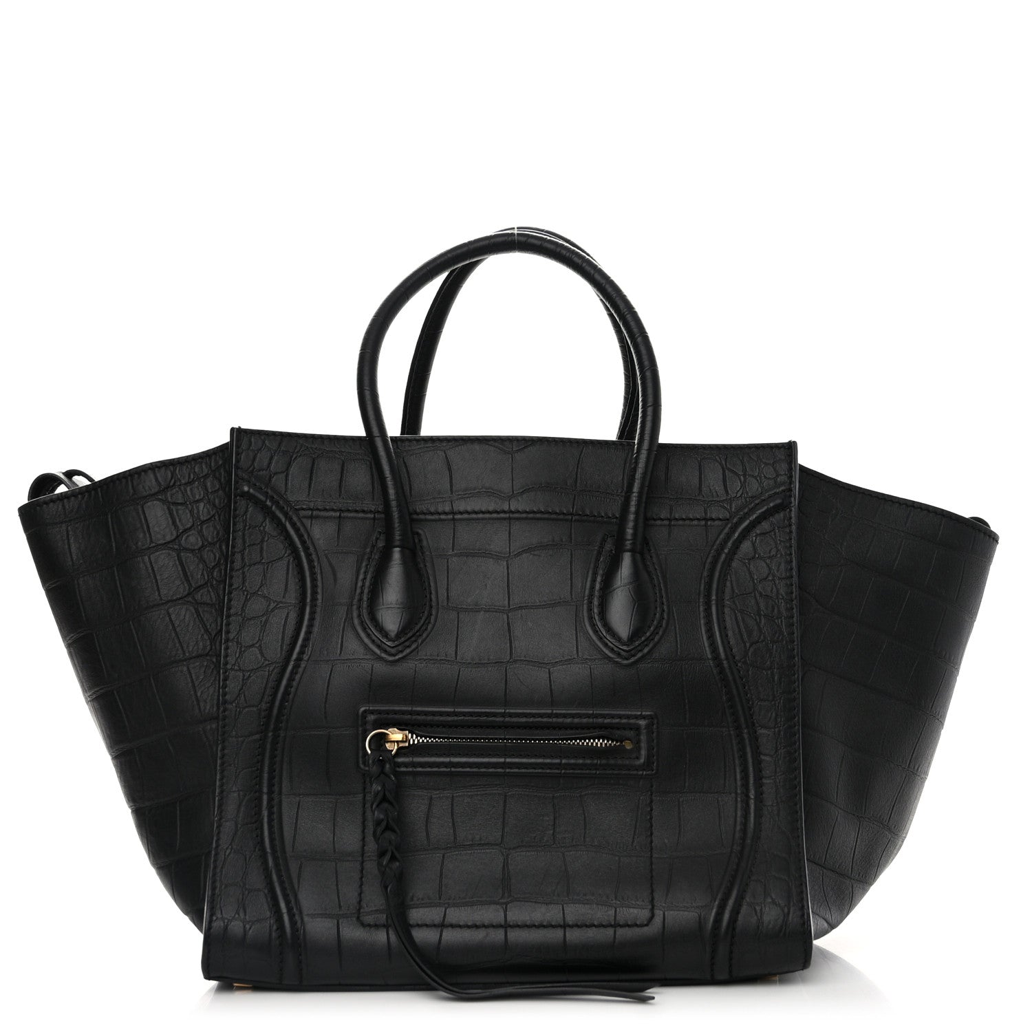 Celine Crocodile Embossed Calfskin Medium Phantom Luggage Black 1 of 10