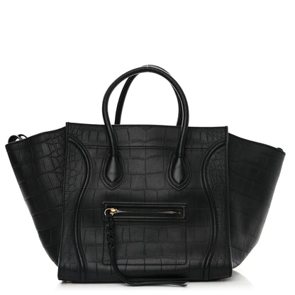 Celine Crocodile Embossed Calfskin Medium Phantom Luggage Black 1 of 10