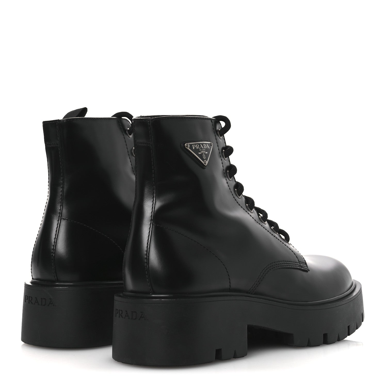 Prada Brushed Calfskin Triangle Mens Lace Up Boots 8.5 Black 5 of 11