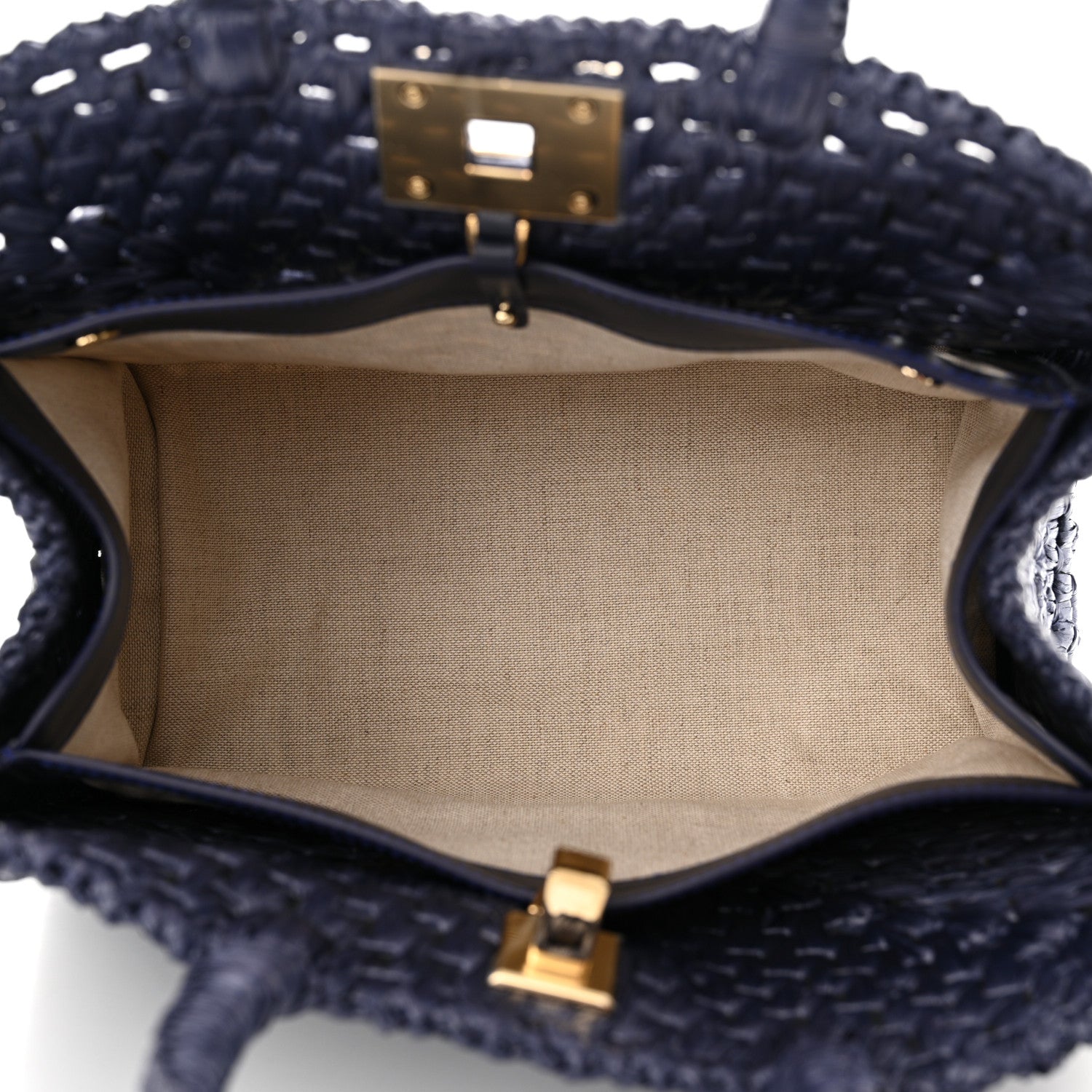 Salvatore Ferragamo Raffia Medium The Studio Box Bag Midnight 6 of 12