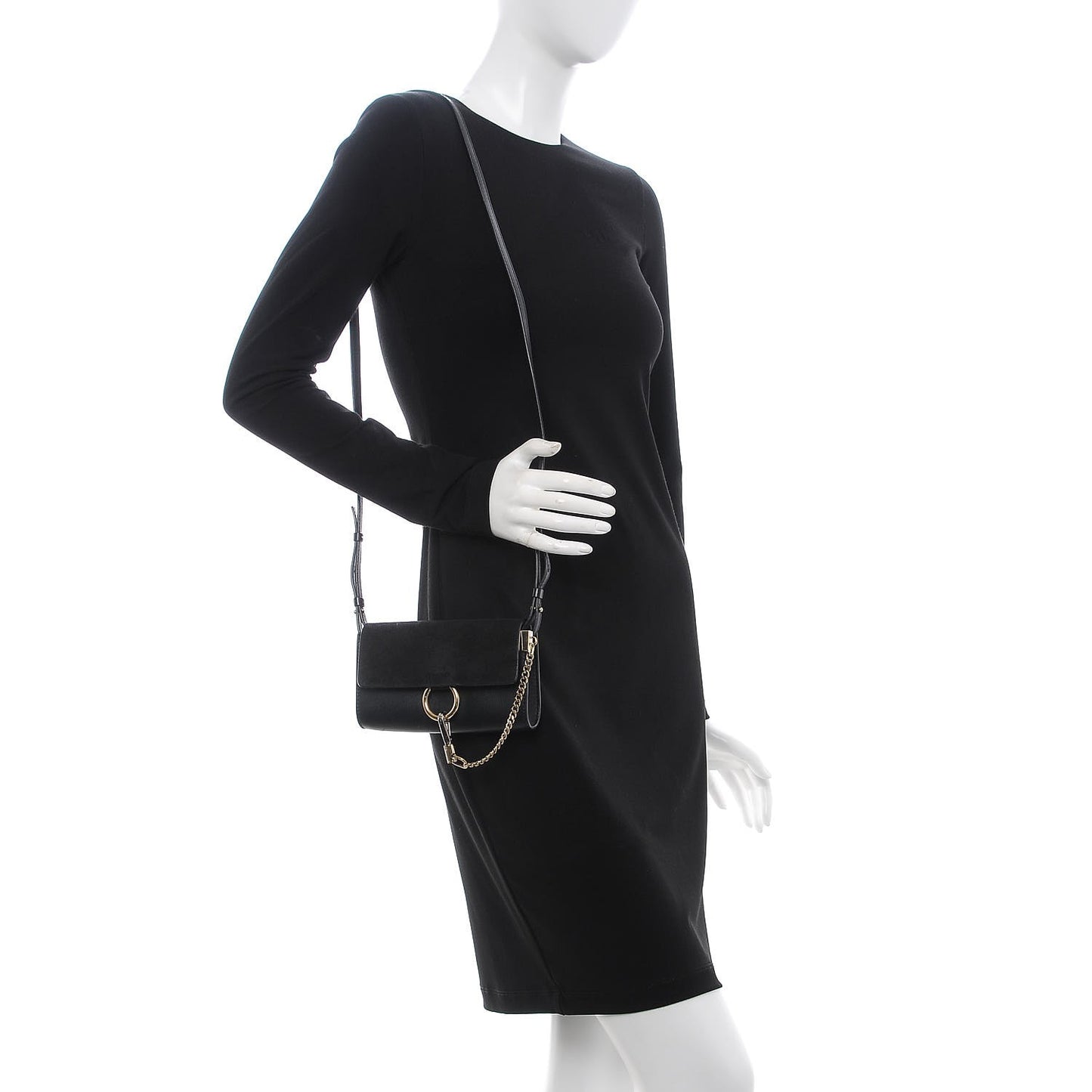 Suede Calfskin Mini Faye Shoulder Bag Black