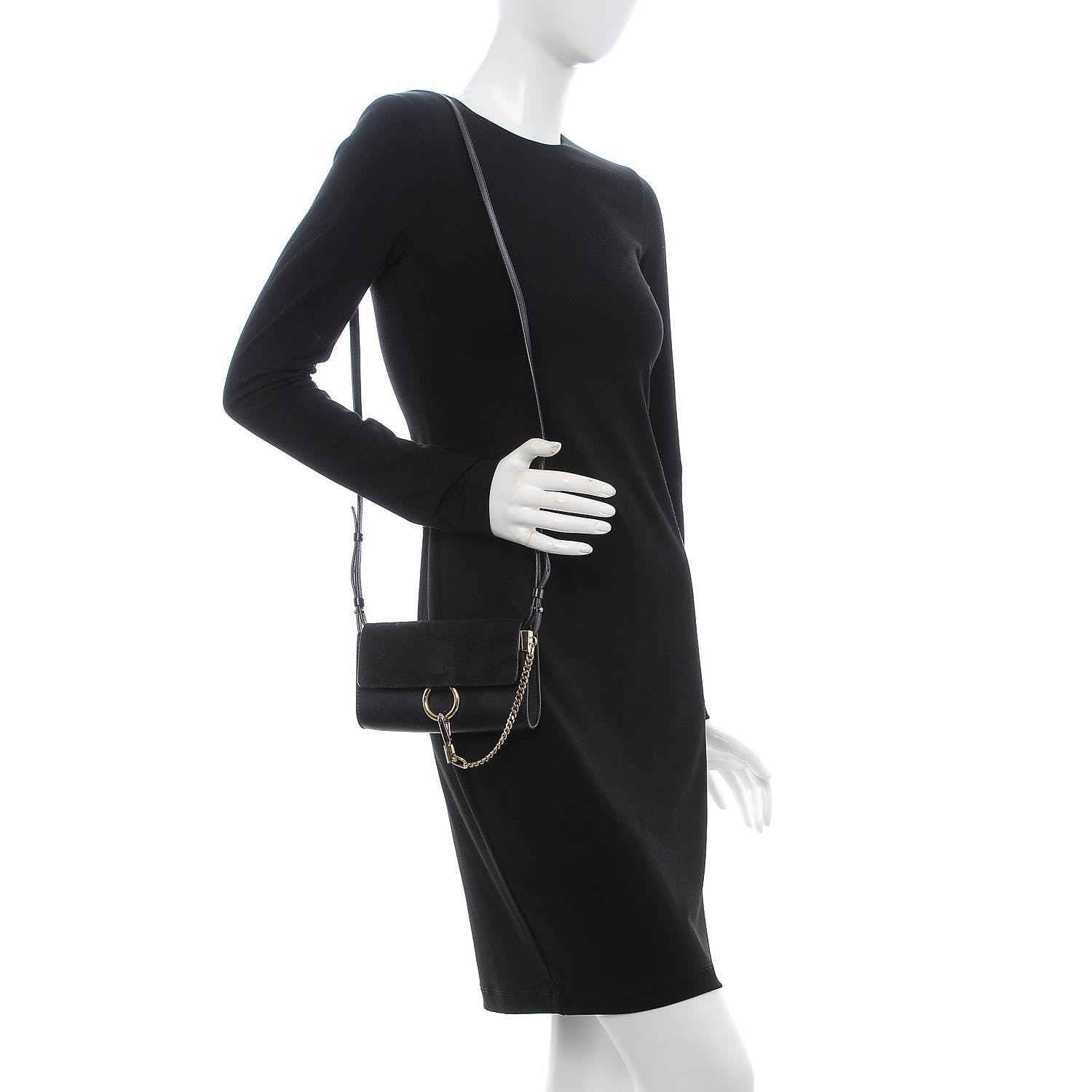 Chloe Suede Calfskin Mini Faye Shoulder Bag Black 2 of 8