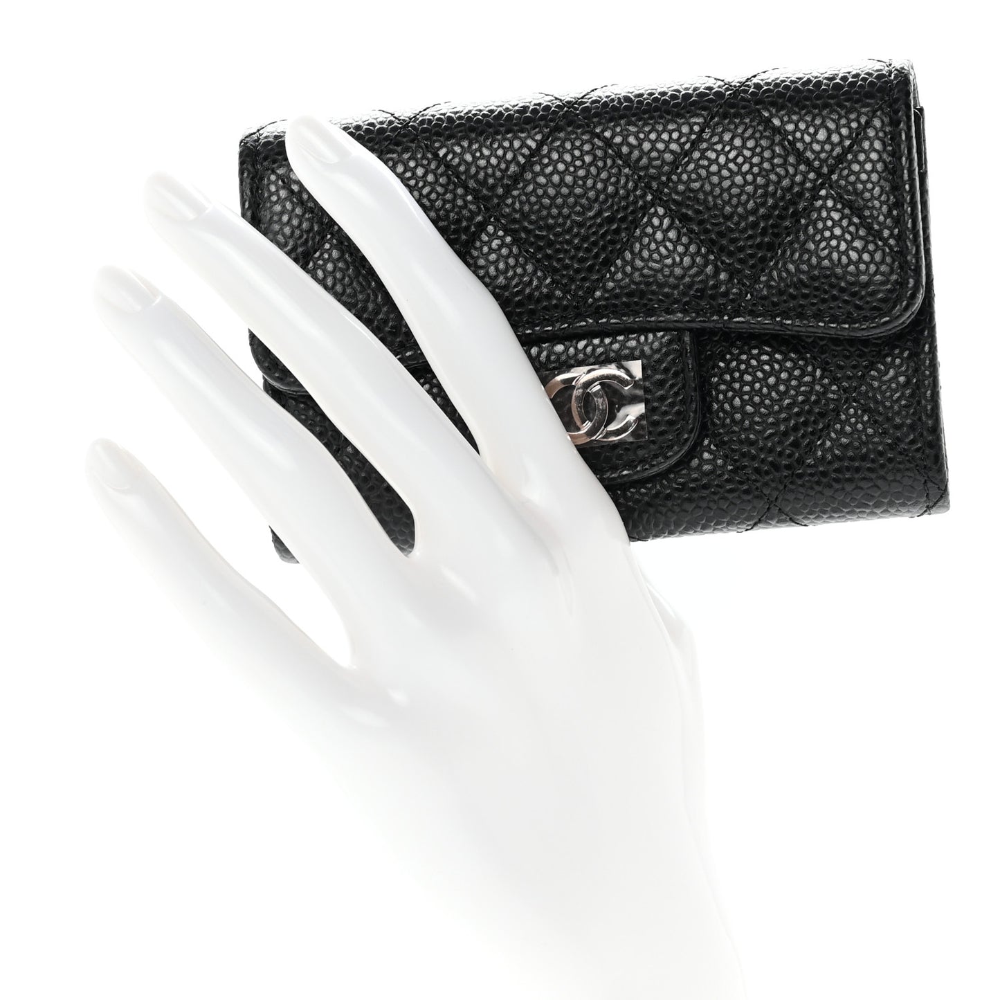 Caviar Quilted Flap Card Holder Black