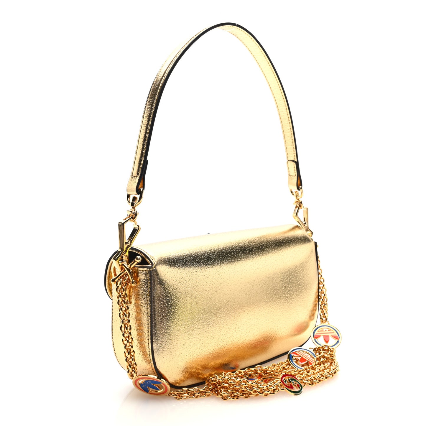 X ADIDAS Textured Dollar Calfskin Web Trefoil Horsebit 1955 Shoulder Bag King Gold Black