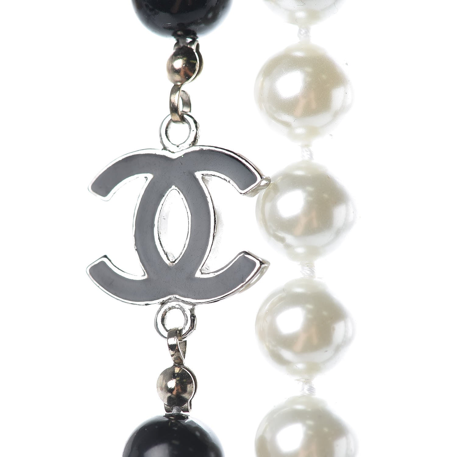 Chanel Pearl Beaded Enamel CC Long Necklace Black White 5 of 6
