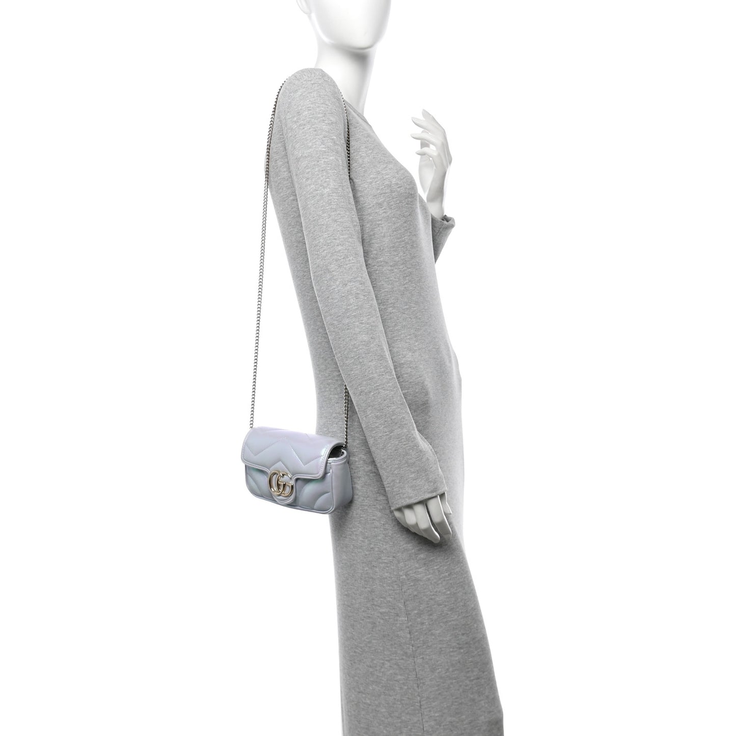 Iridescent Nappa Chevron Matelasse Super Mini GG Marmont Shoulder Bag Iridescent Snow Light Blue