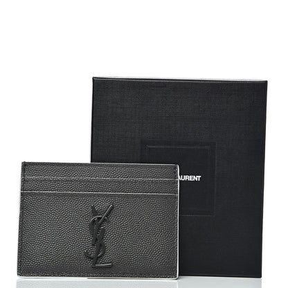 Saint Laurent Grain De Poudre Monogram Credit Card Case Grey 8 of 8