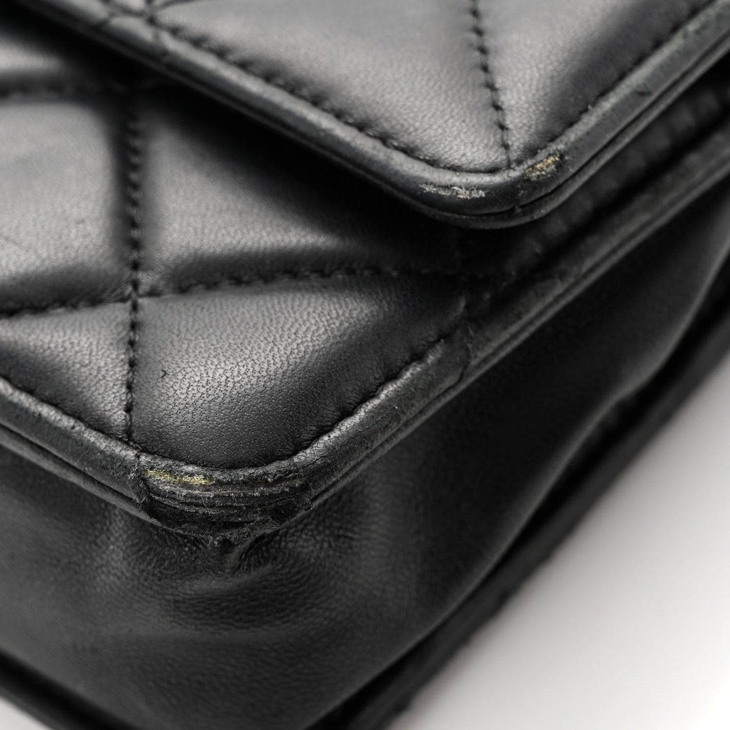 Lambskin Resin Bi-Color Quilted Wallet On Chain WOC Black