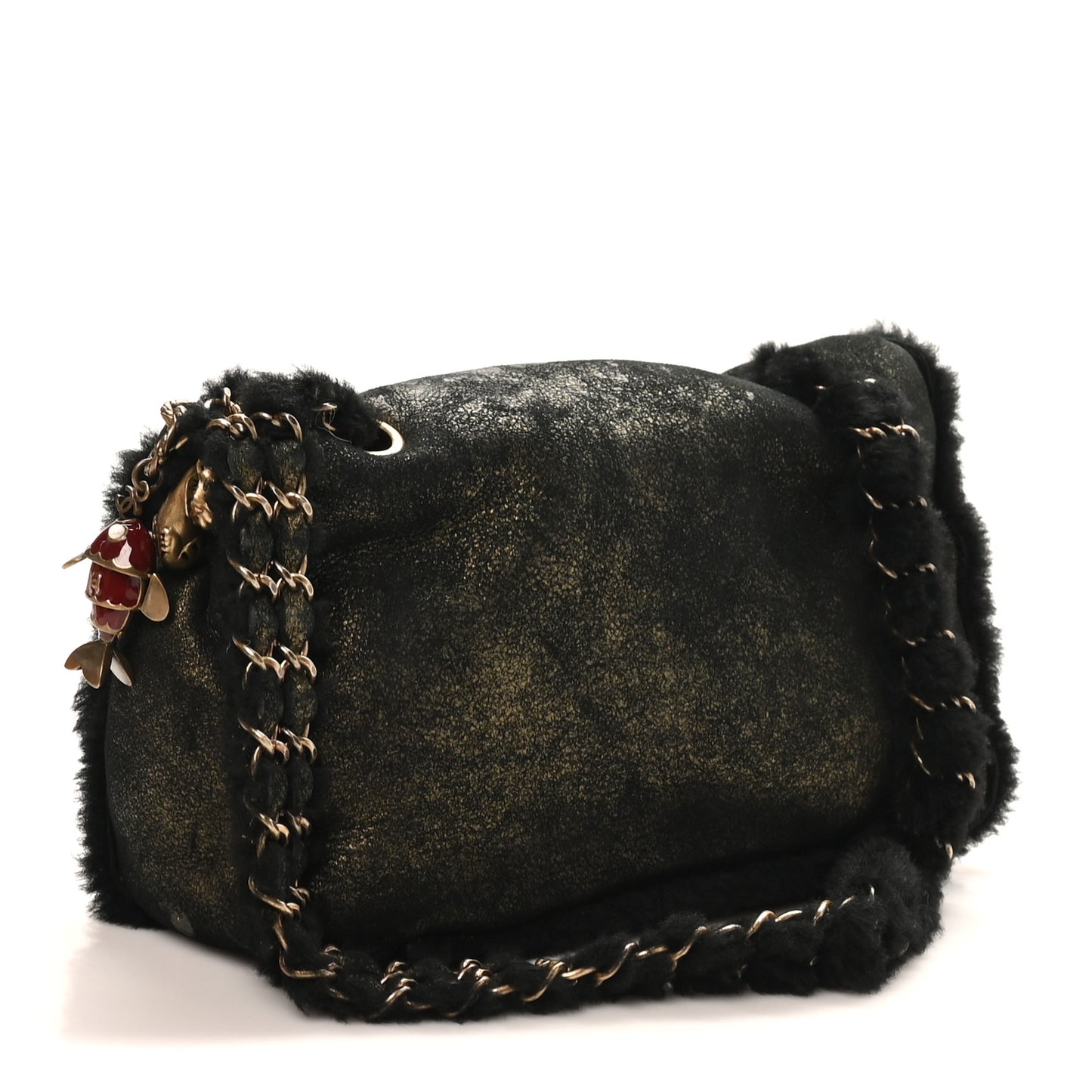 Metallic Lambskin Shearling Flap Gold Black