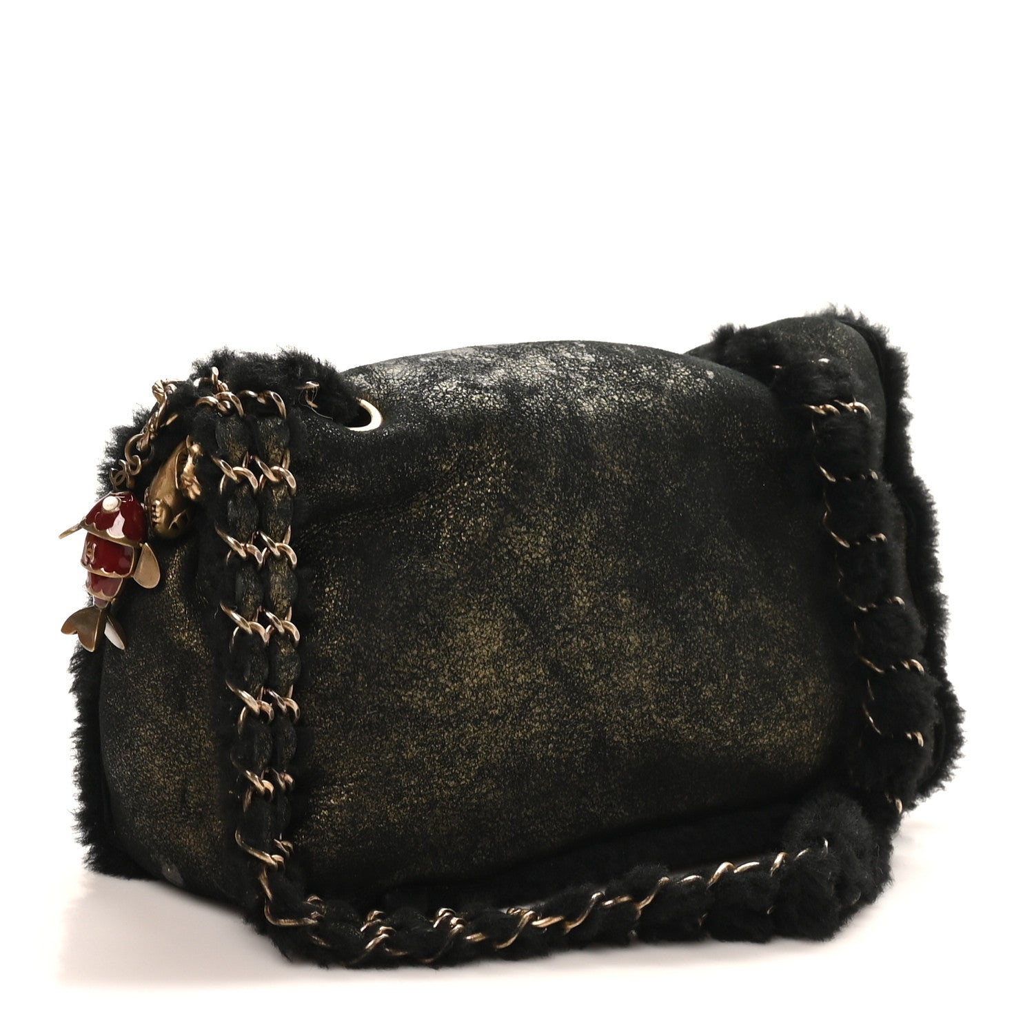 Chanel Metallic Lambskin Shearling Flap Gold Black 3 of 11