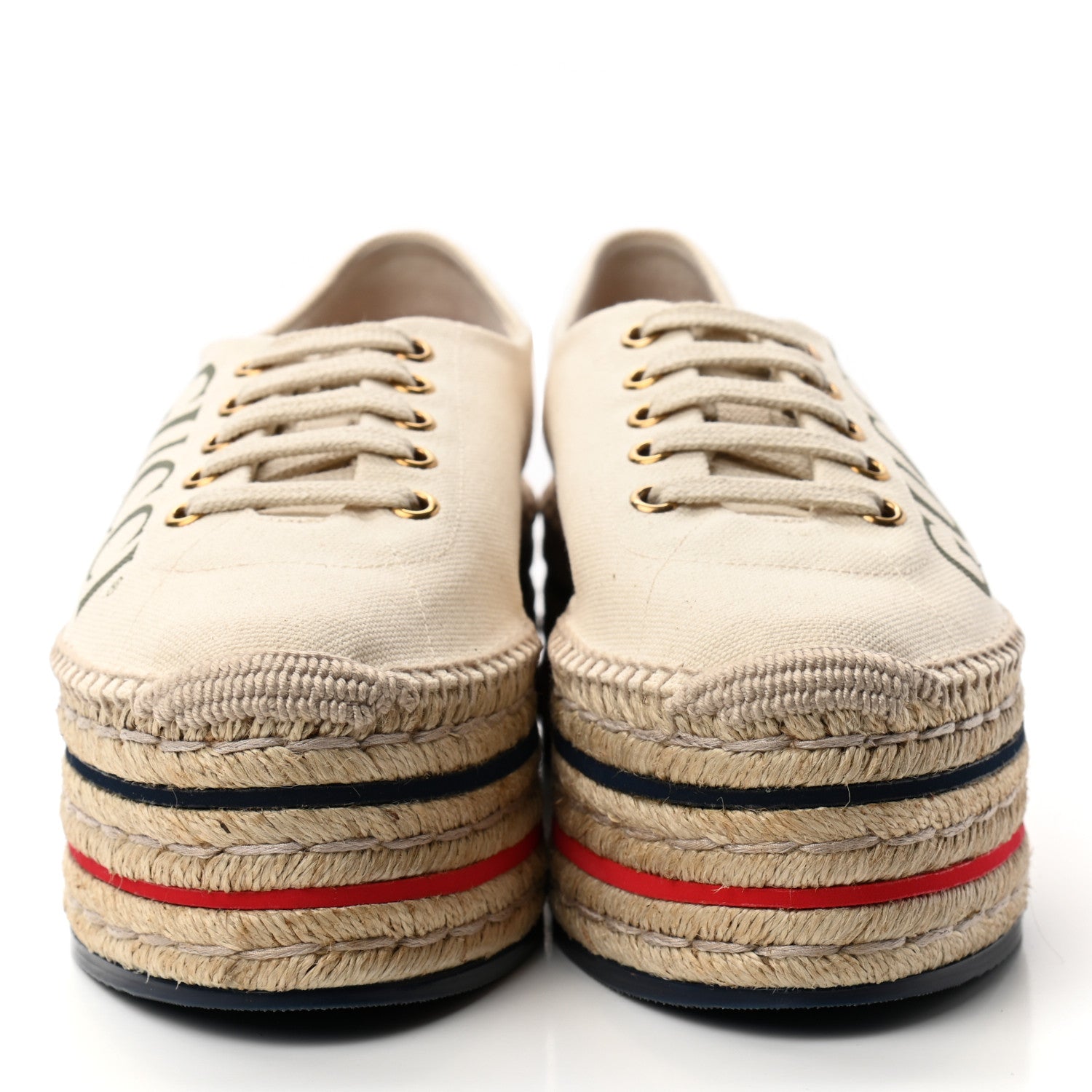 Gucci Canvas Logo Lace-Up Platform Espadrilles 37 Greggio Grege 2 of 8