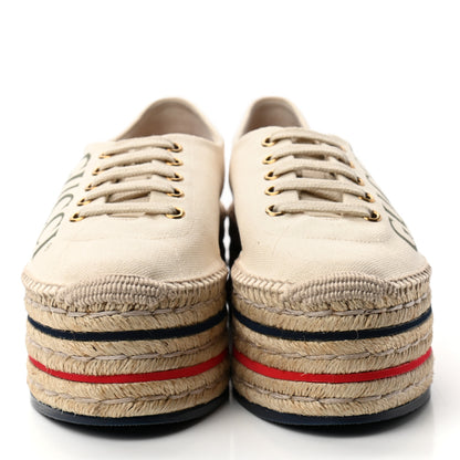 Gucci Canvas Logo Lace-Up Platform Espadrilles 37 Greggio Grege 2 of 8