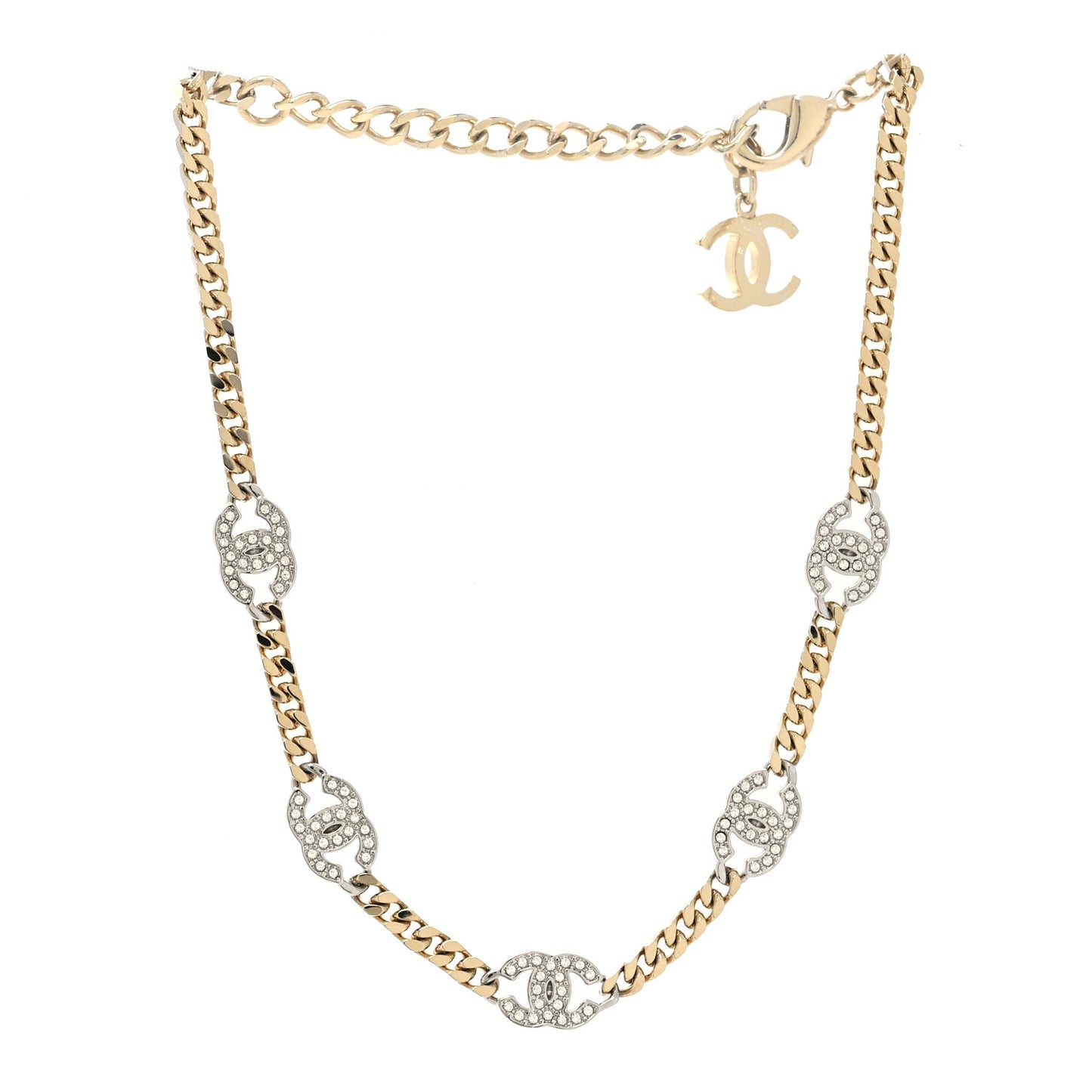 Crystal Chain CC Link Choker Gold Silver