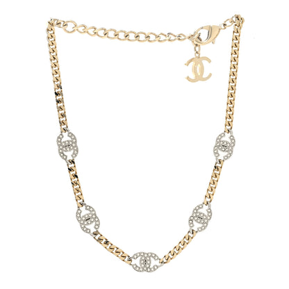 Chanel Crystal Chain CC Link Choker Gold Silver 3 of 5