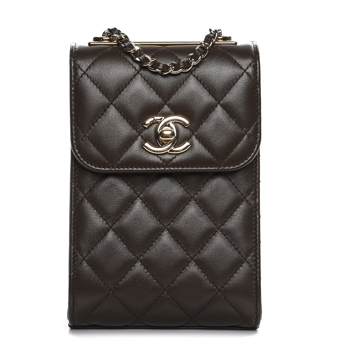 Lambskin Quilted Trendy CC Phone Holder Brown