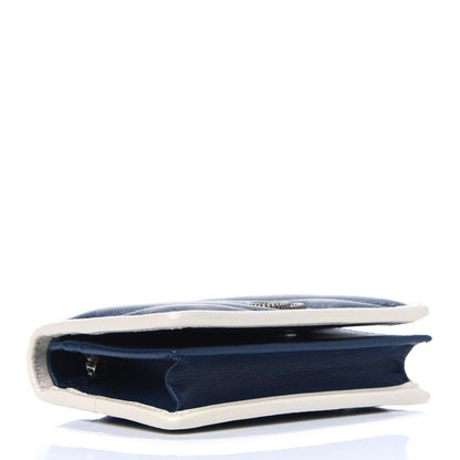 Gucci Vintage Effect Calfskin Matelasse Diagonal Torchon GG Marmont Card Case Wallet Blue Agata Mystic White 3 of 5