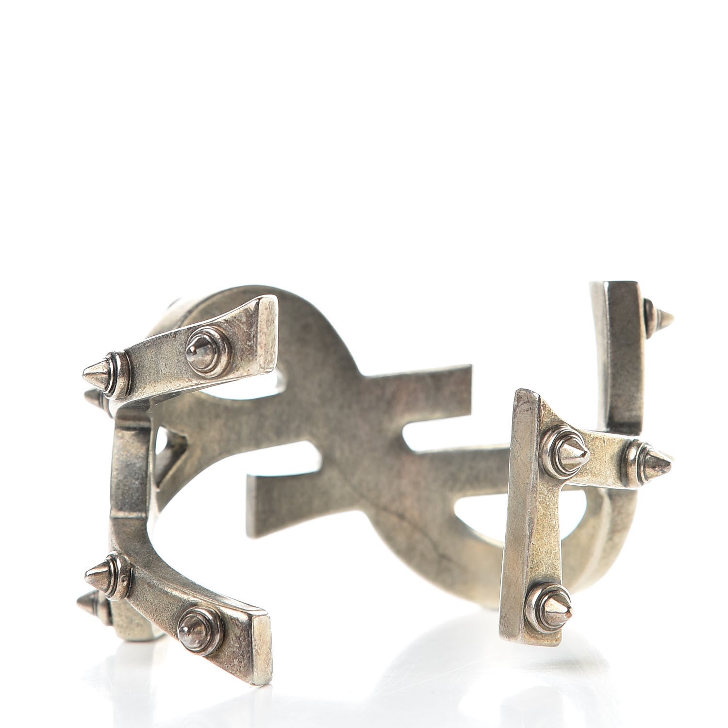 Saint Laurent Brass Monogram Spiked Cuff Bracelet Argent 3 of 5