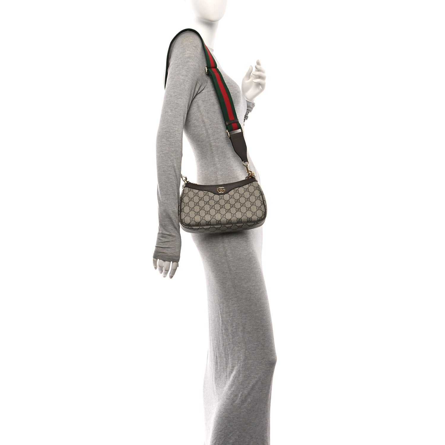 Gucci GG Supreme Monogram Textured Dollar Calfskin Web Small Ophidia GG Handbag Beige Ebony New Acero 2 of 11