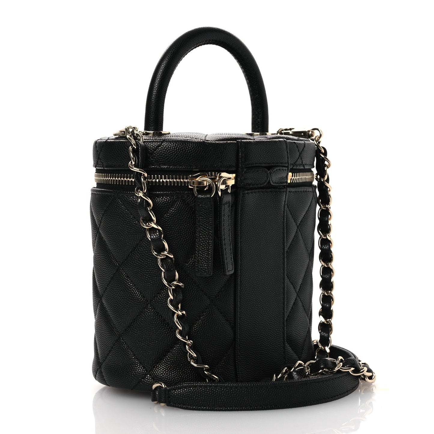 Caviar Quilted Top Handle Vanity Case Black