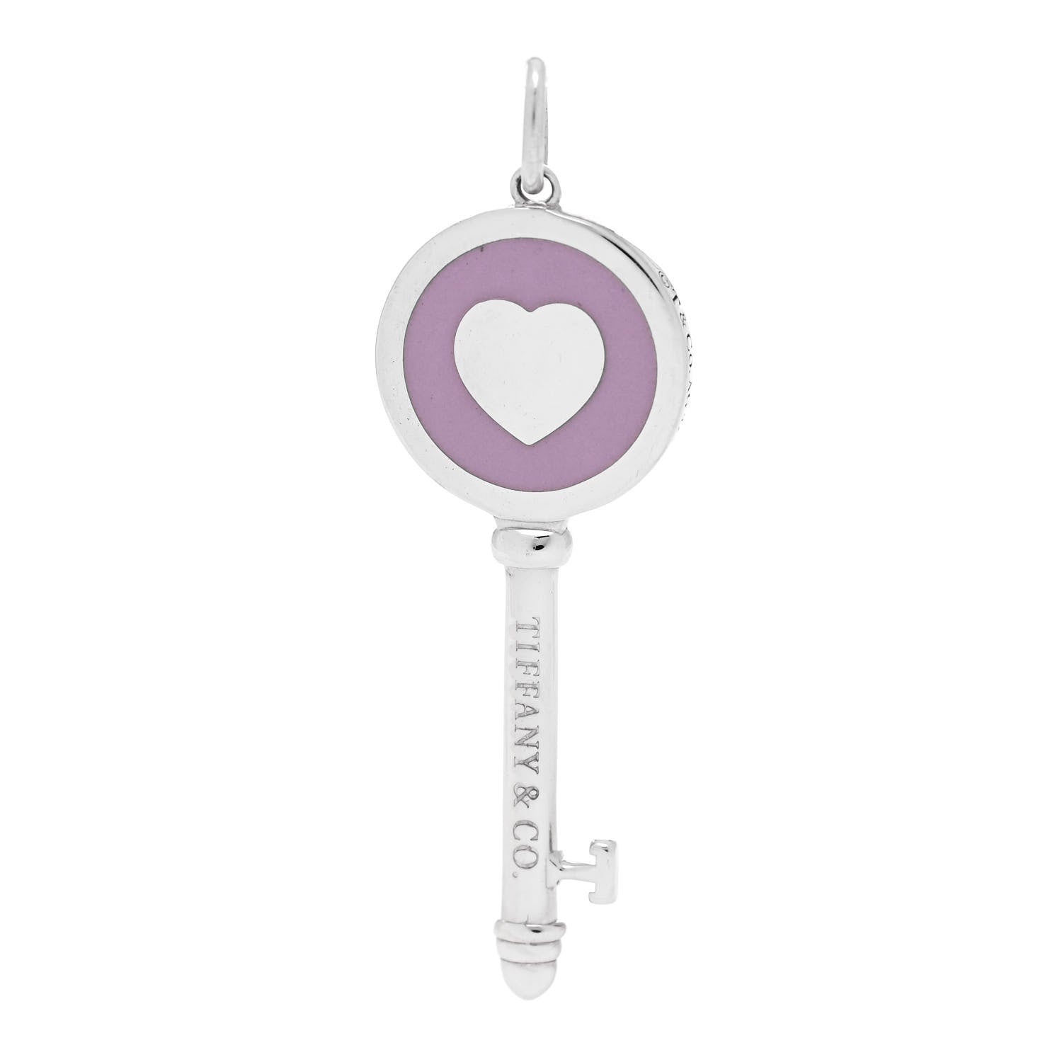 Tiffany Sterling Silver Enamel Keys Heart Key Pendant Lavender 3 of 4