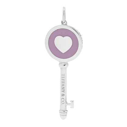 Tiffany Sterling Silver Enamel Keys Heart Key Pendant Lavender 3 of 4