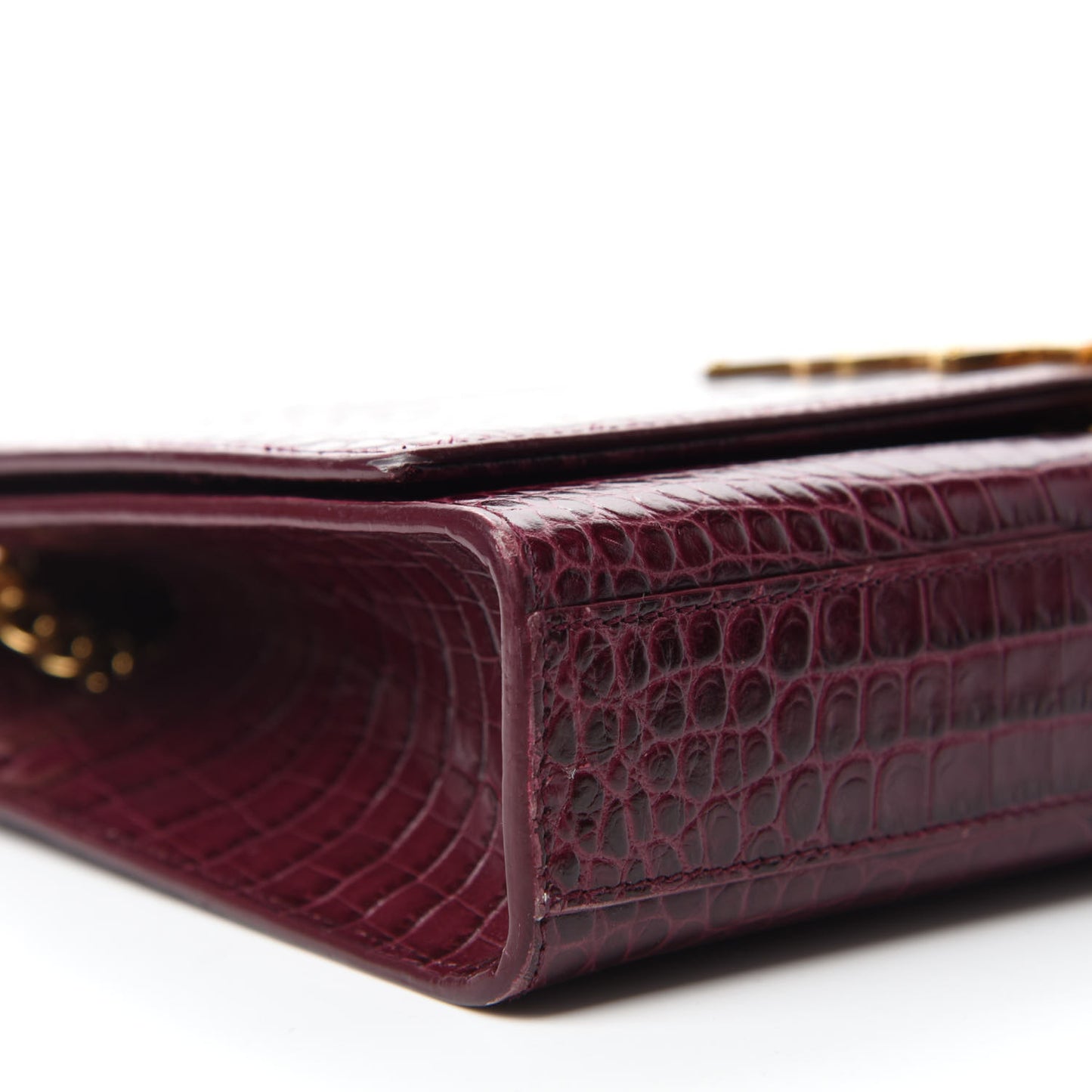 Calfskin Crocodile Embossed Medium Classic Monogram Kate Tassel Satchel Dark Red