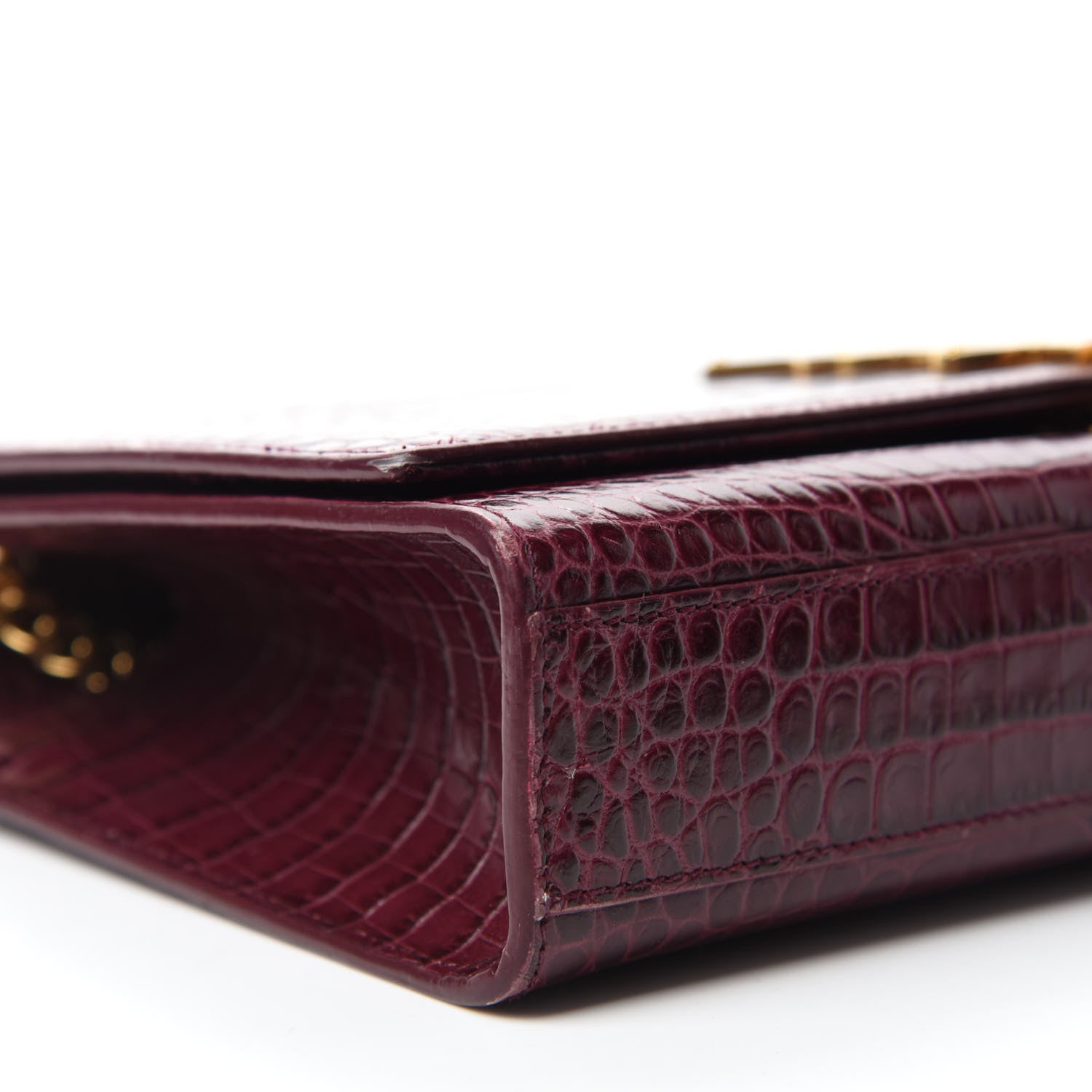 Saint Laurent Calfskin Crocodile Embossed Medium Classic Monogram Kate Tassel Satchel Dark Red 6 of 13