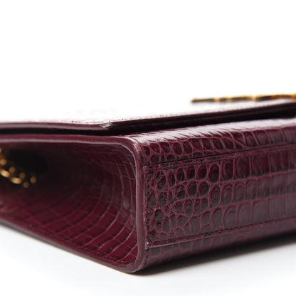 Saint Laurent Calfskin Crocodile Embossed Medium Classic Monogram Kate Tassel Satchel Dark Red 6 of 13