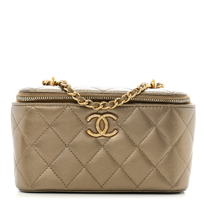 Chanel Metallic Lambskin Quilted Small CC Vanity Case With Chain Gold Gold 1 of 14