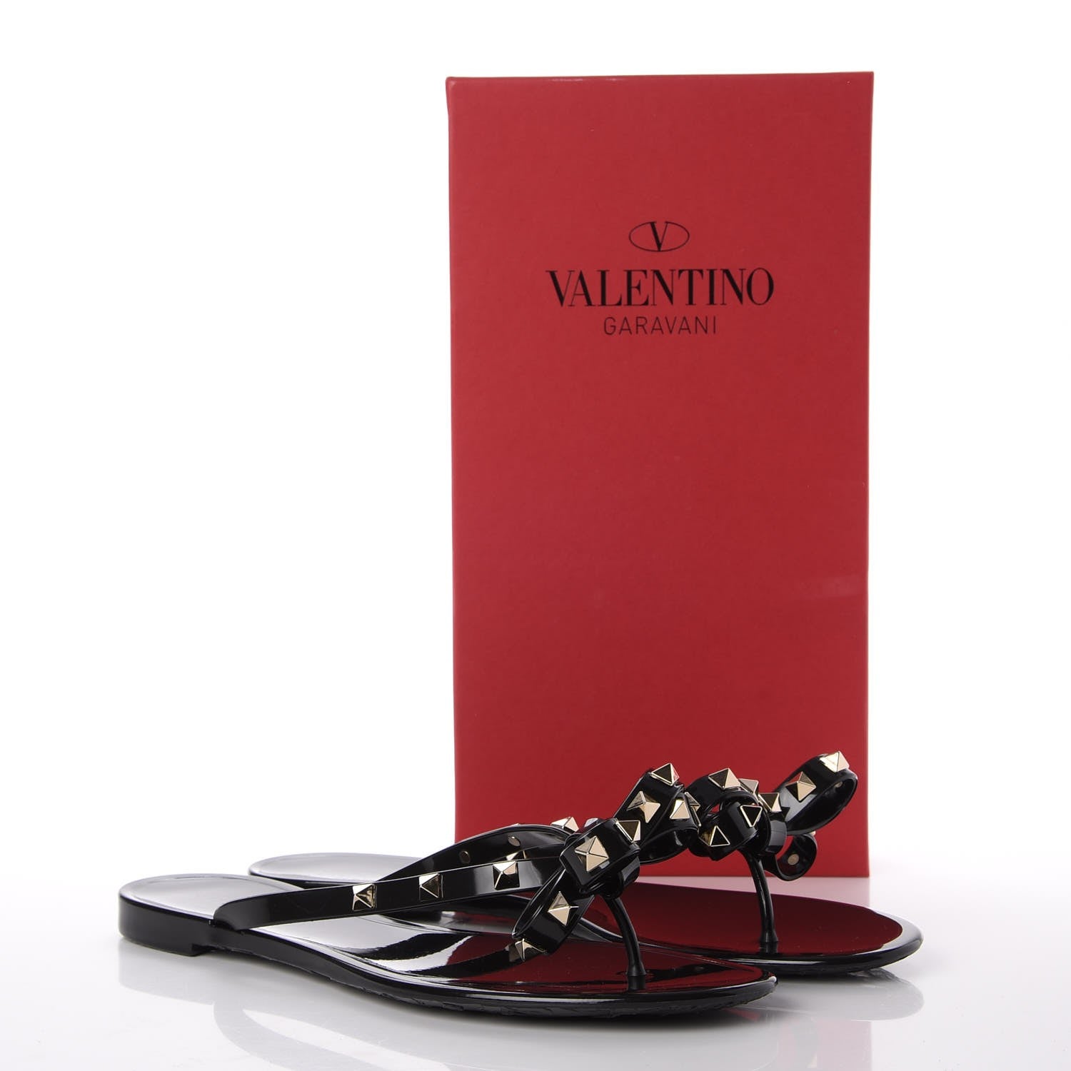Valentino Garavani PVC Jelly Rockstud Bow Thong Sandals 40 Black 8 of 8