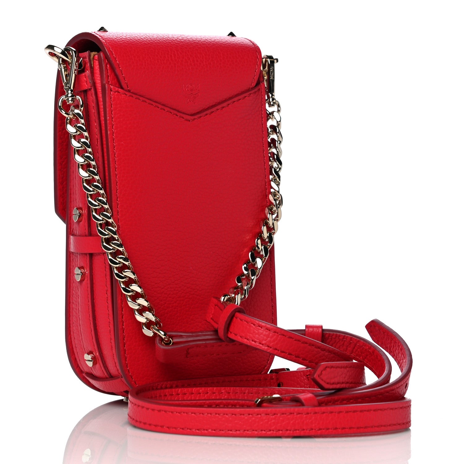 MCM Calfskin Studded X-Mini Patricia Crossbody Chinese Red 2 of 8