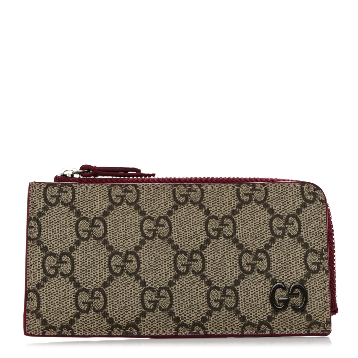 GG Supreme Monogram Zip Card Case Beige Burgundy