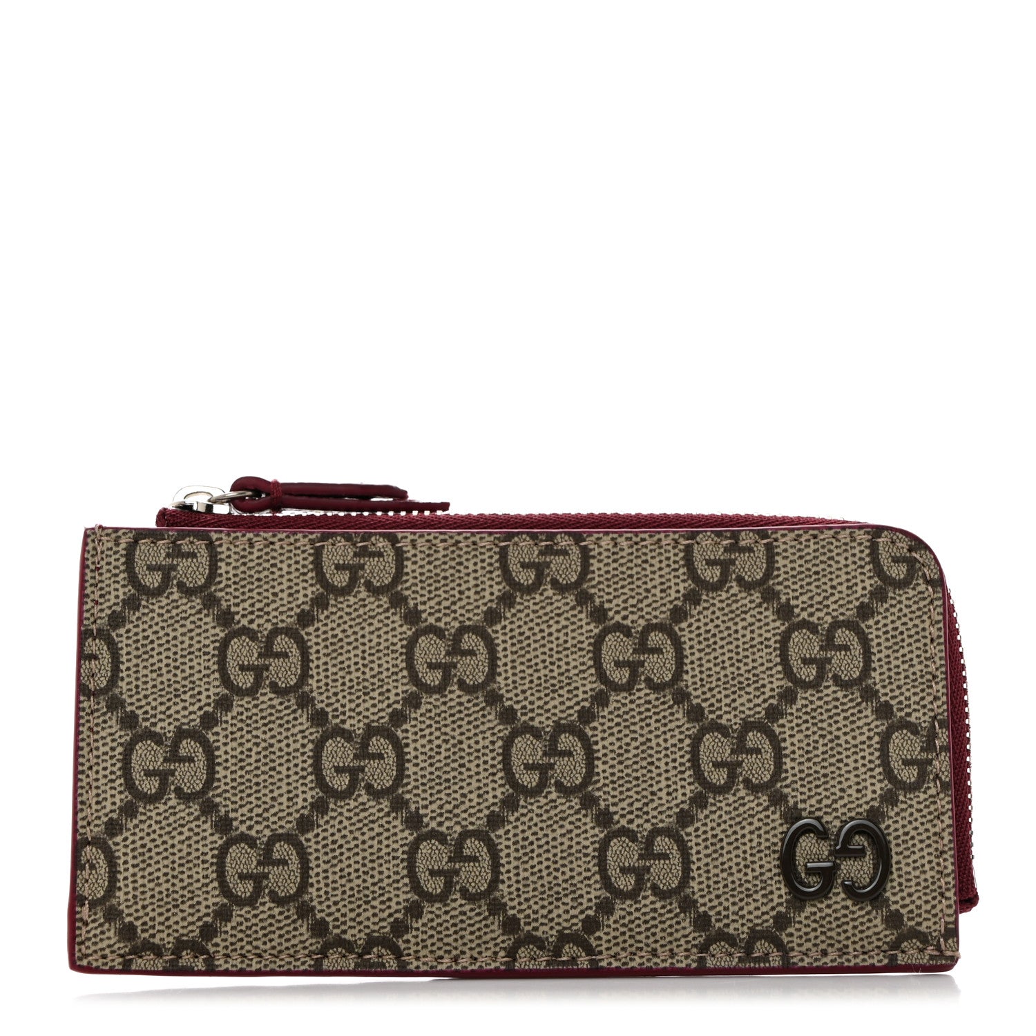 Gucci GG Supreme Monogram Zip Card Case Beige Burgundy 1 of 8