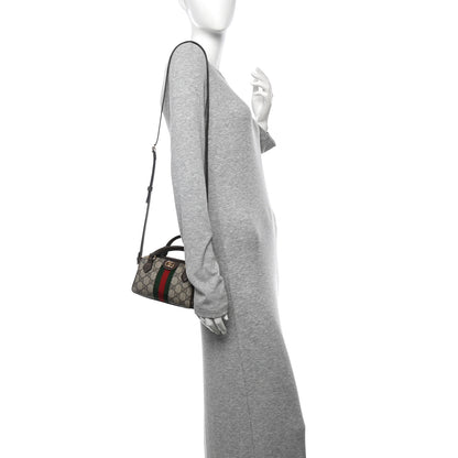 Gucci GG Supreme Monogram Textured Dollar Calfskin Web Super Mini Ophidia Top Handle Bowler Bag Beige Ebony New Acero 2 of 9