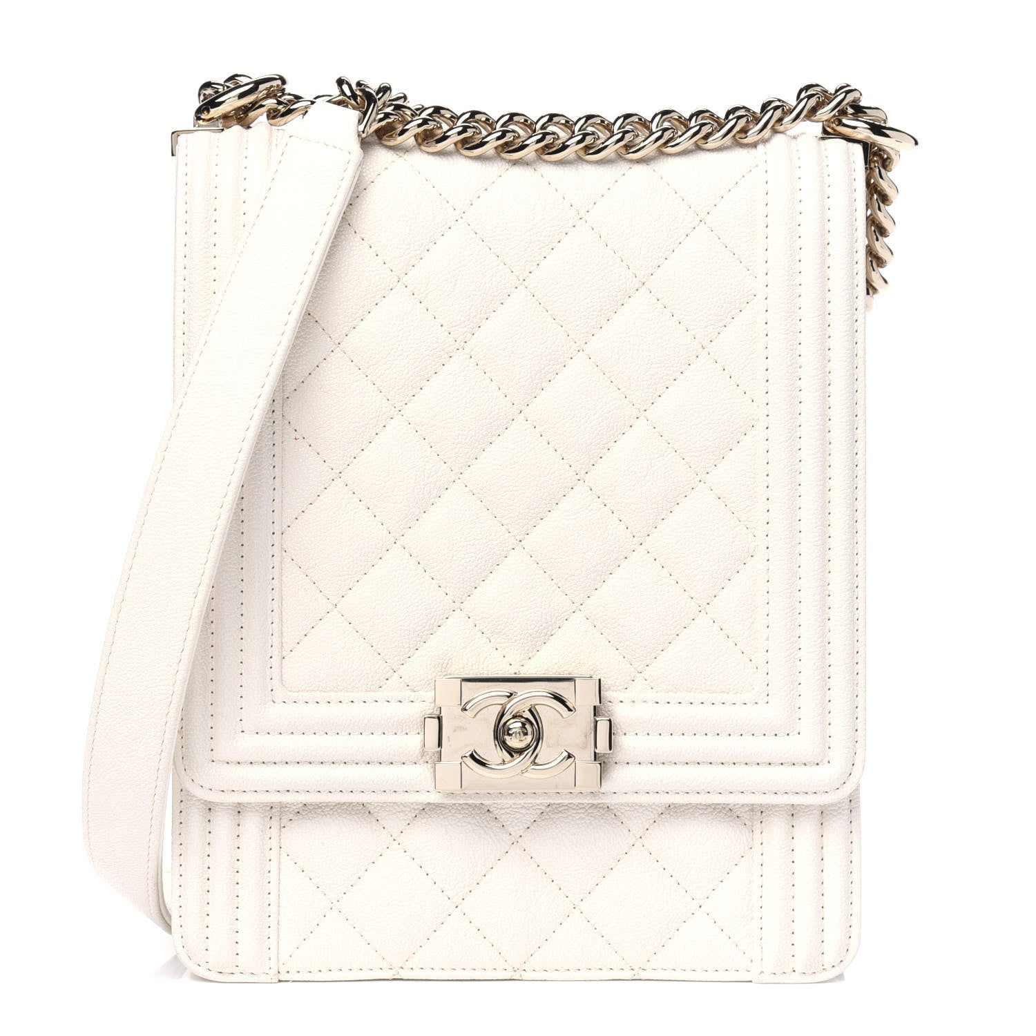 Chanel Caviar Quilted North South Boy Flap White 1 of 5