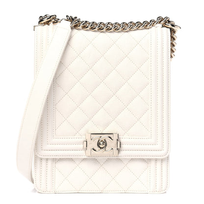 Chanel Caviar Quilted North South Boy Flap White 1 of 5