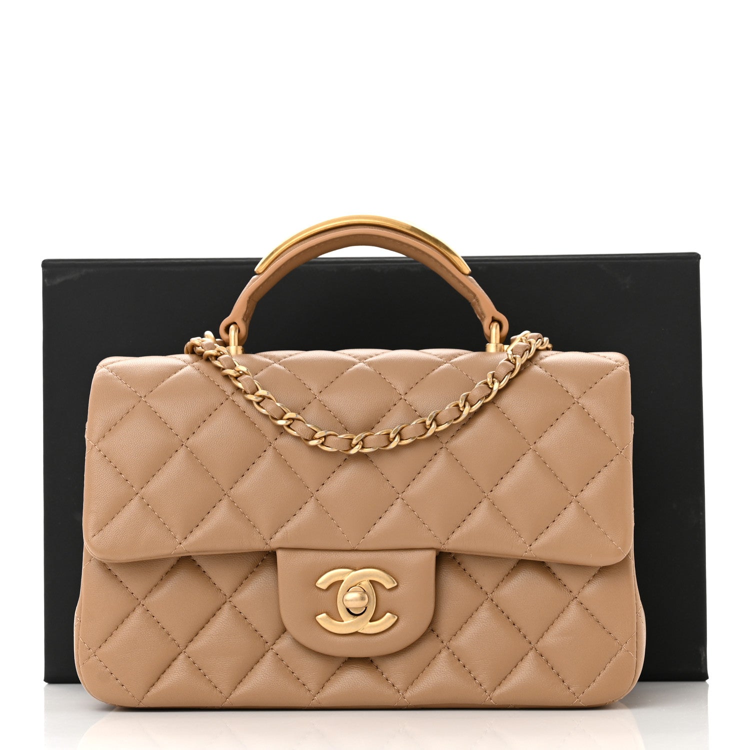 Chanel Lambskin Quilted Metal Mini Top Handle Rectangular Flap Beige 11 of 11