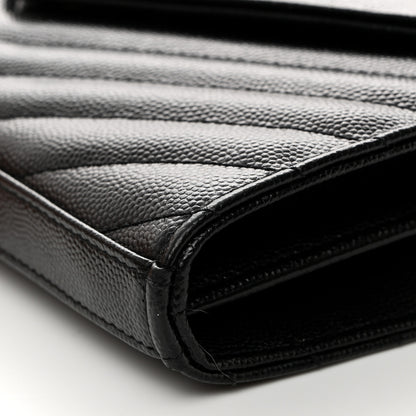 Saint Laurent Grain De Poudre Matelasse Chevron Monogram Chain Wallet Black 10 of 10