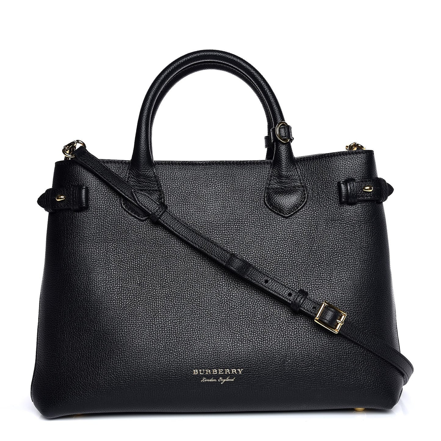 Grainy Calfskin House Check Medium Banner Tote Black