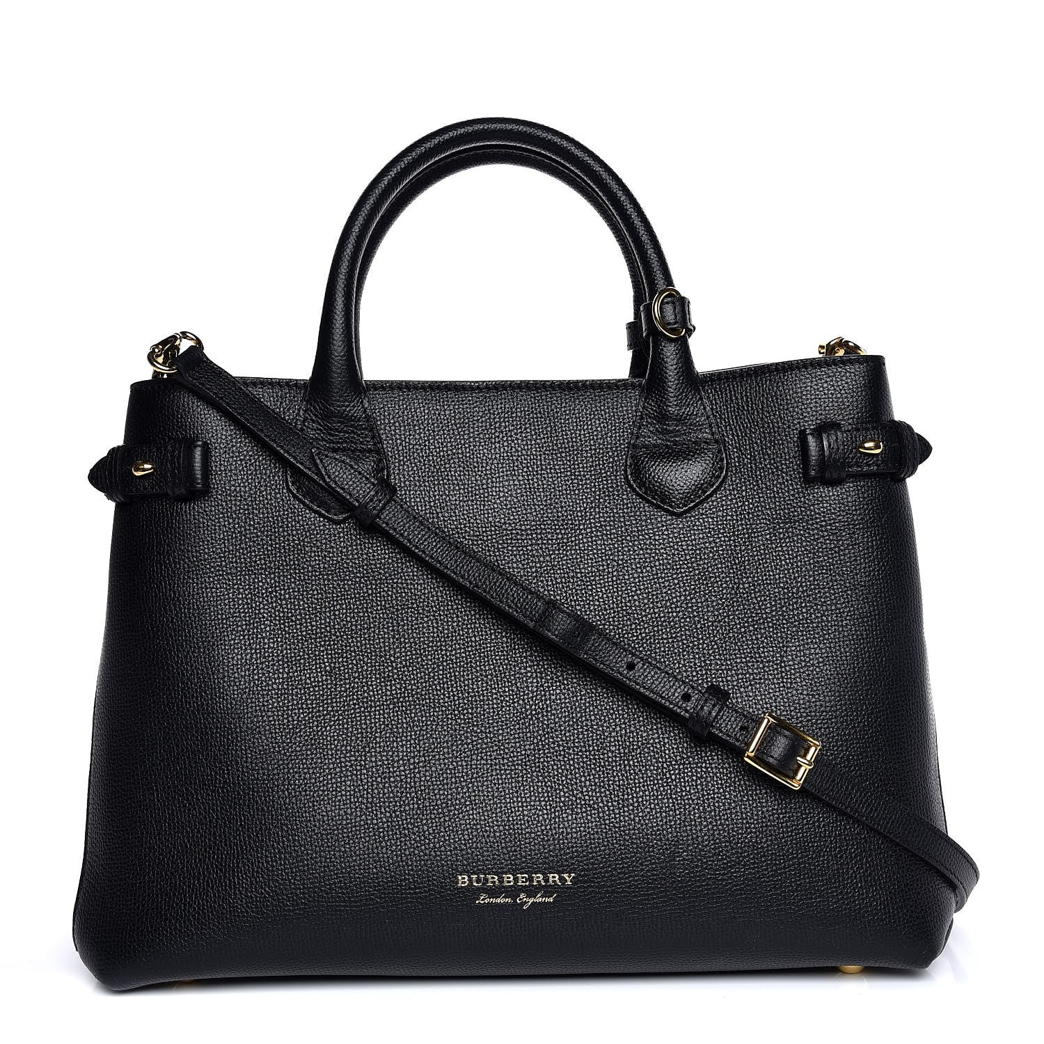 Burberry Grainy Calfskin House Check Medium Banner Tote Black 1 of 10