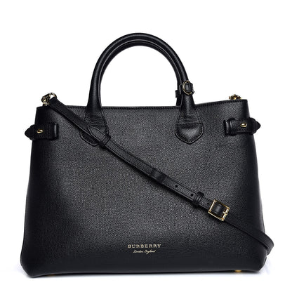 Burberry Grainy Calfskin House Check Medium Banner Tote Black 1 of 10