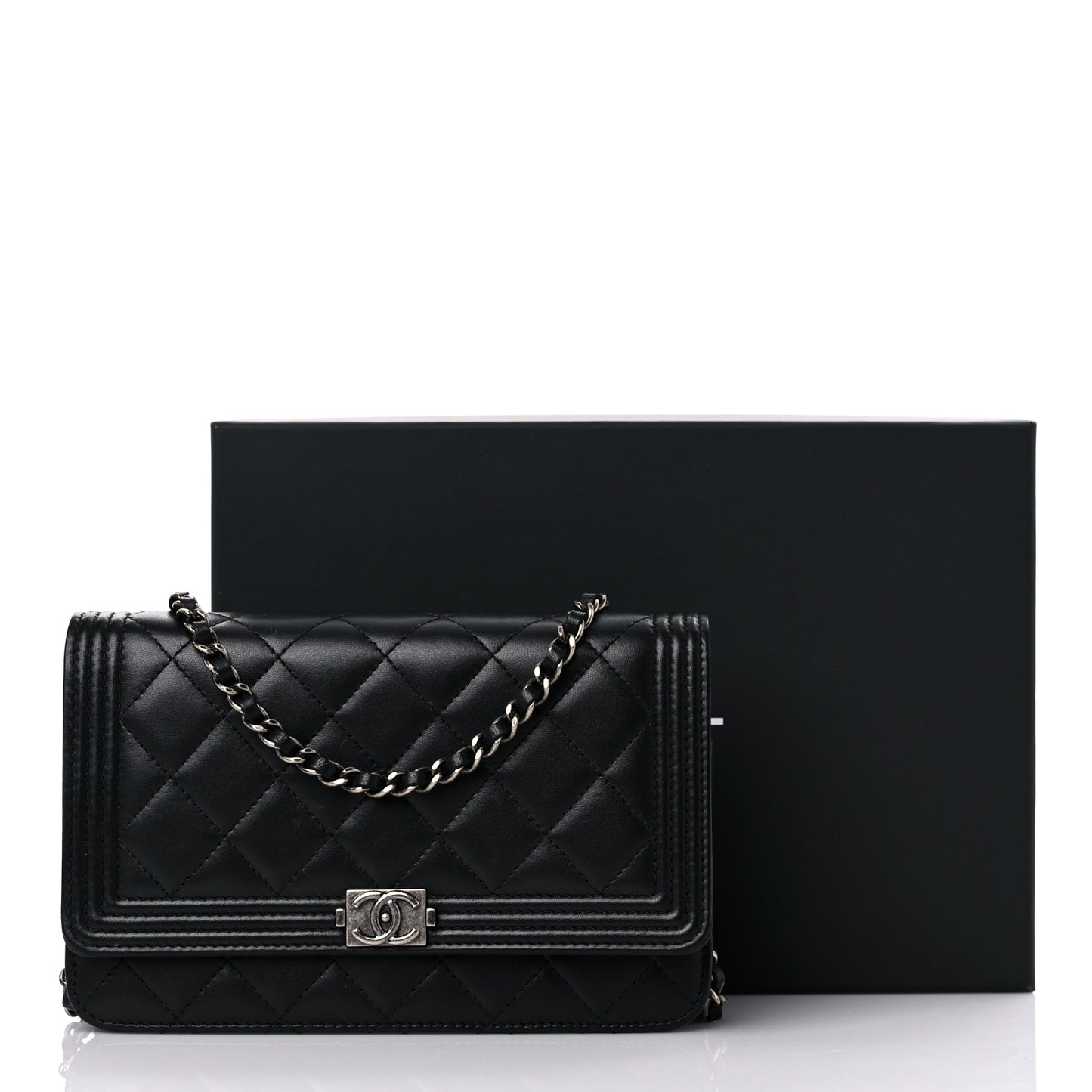 Lambskin Quilted Boy Wallet On Chain WOC Black