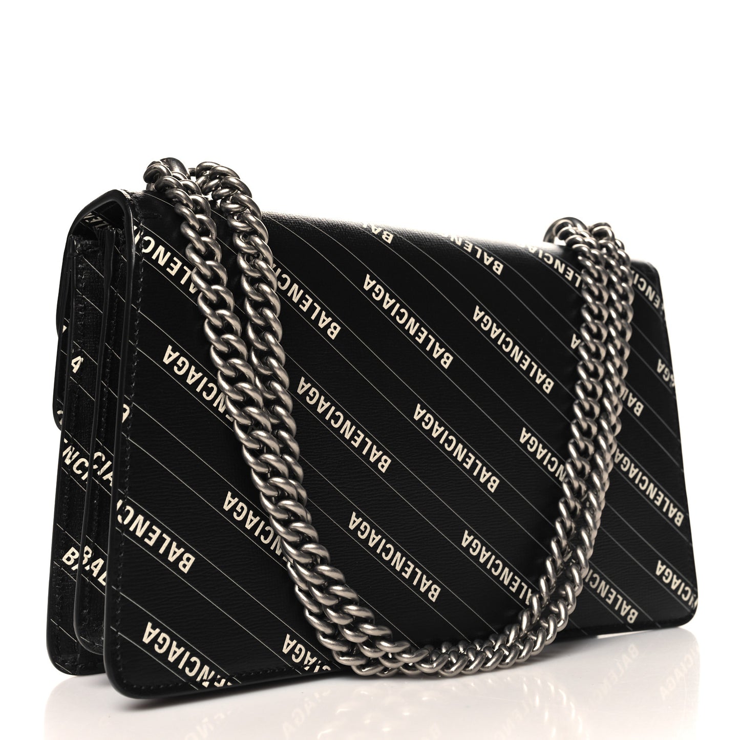 X BALENCIAGA Calfskin Logo Print Small Dionysus Shoulder Bag Black