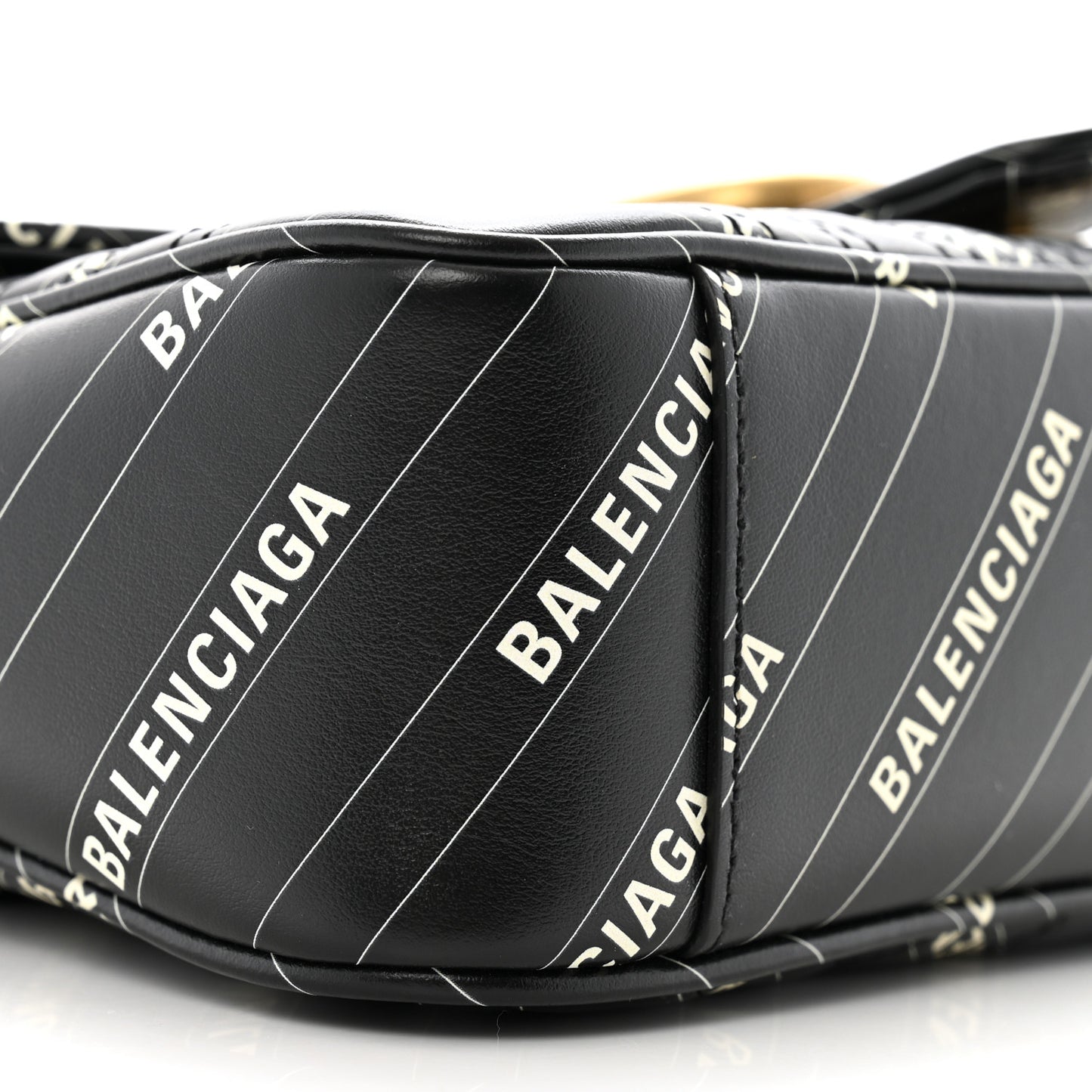 X BALENCIAGA Calfskin Matelasse Logo Print Small GG Marmont Shoulder Bag Black
