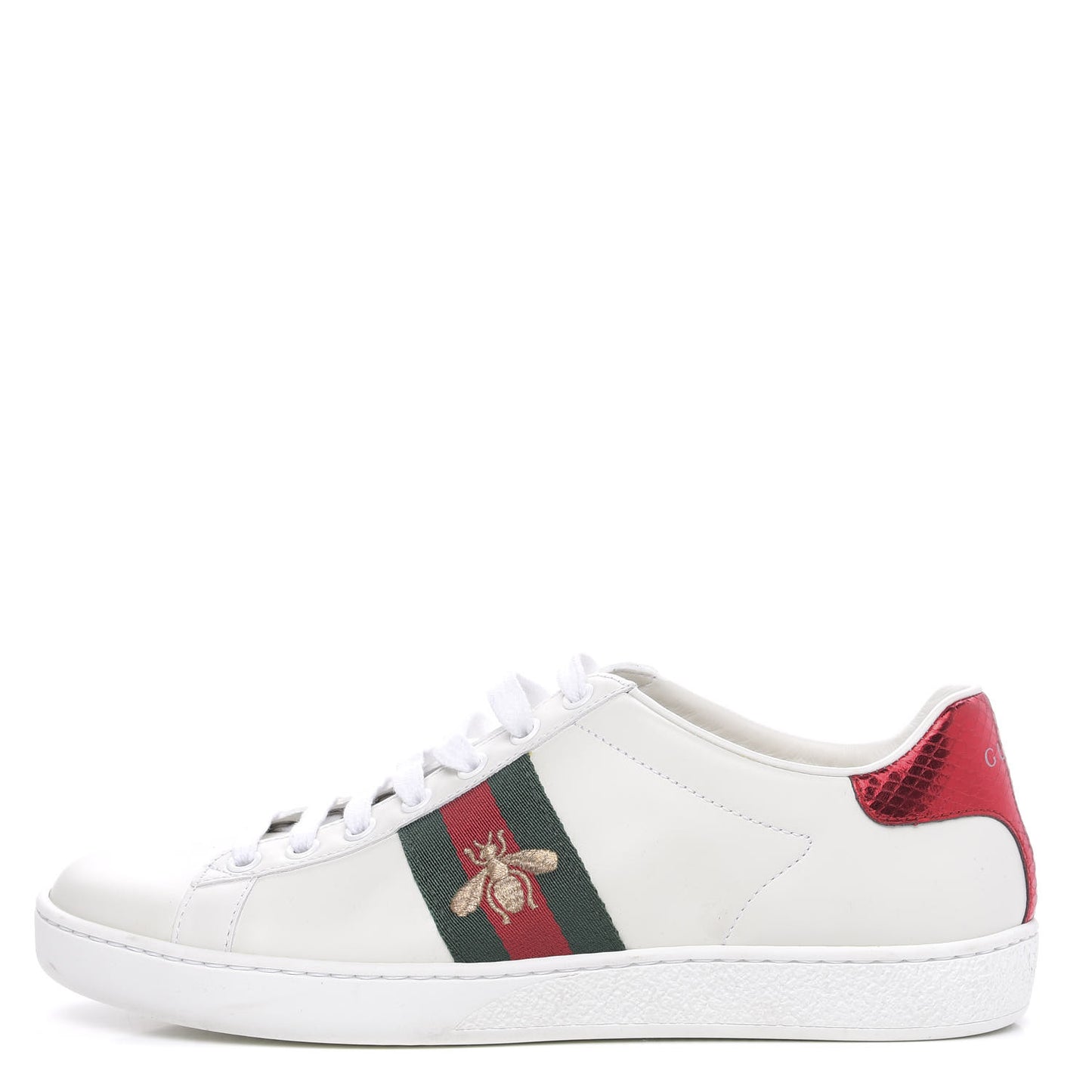 Calfskin Ayers Bee Embroidered Womens Ace Sneakers 37.5 White Green