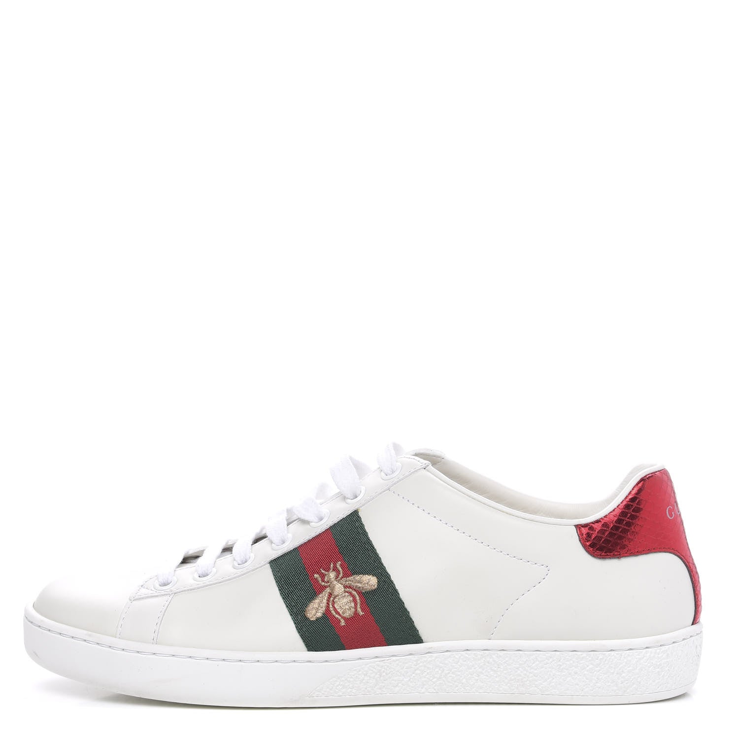 Gucci Calfskin Ayers Bee Embroidered Womens Ace Sneakers 37.5 White Green 1 of 8